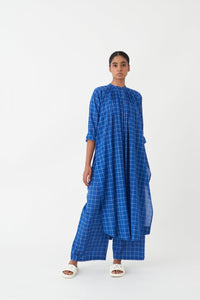 Gather Neck Shirt Co-ord (Set of 2) - Electric Blue Check - Three