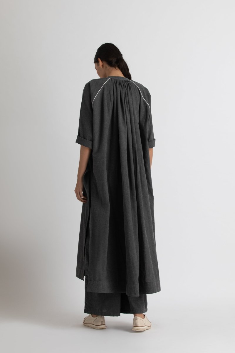 Gather neck shirt co-ord (set of 3)-melange - Three