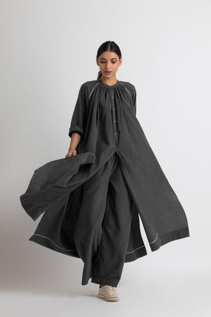 Gather neck shirt - lead grey melange - Three