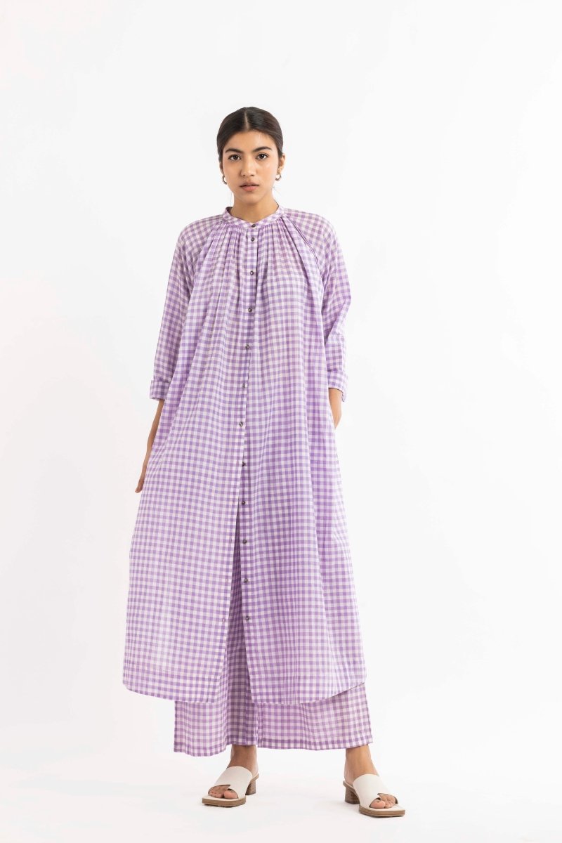 Gatherneck Shirt Co-ord Lavender Check - Three