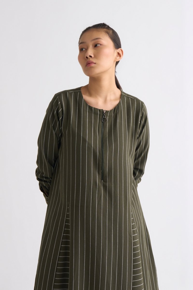 Gusset Dress - Olive Stripe - Three