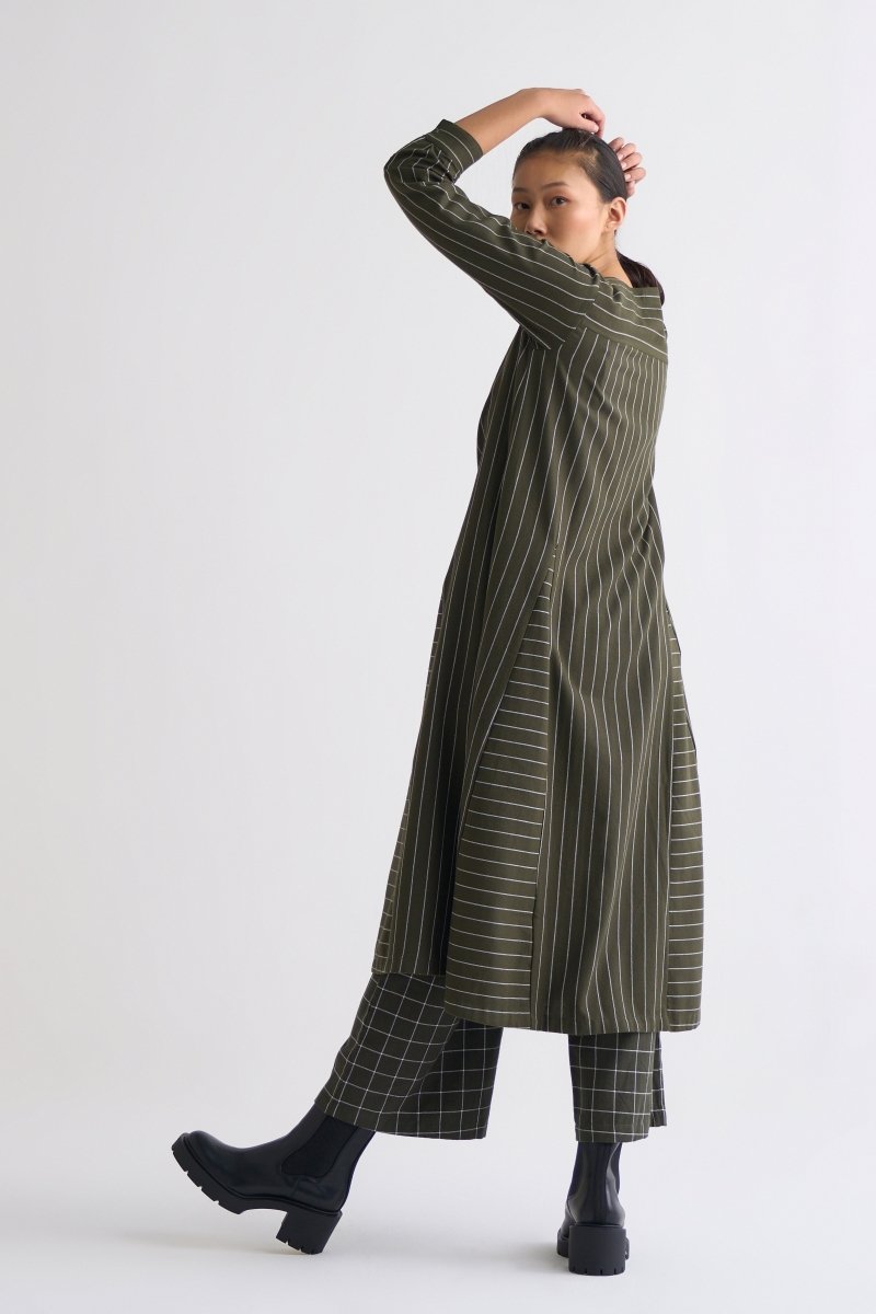 Gusset Dress - Olive Stripe - Three