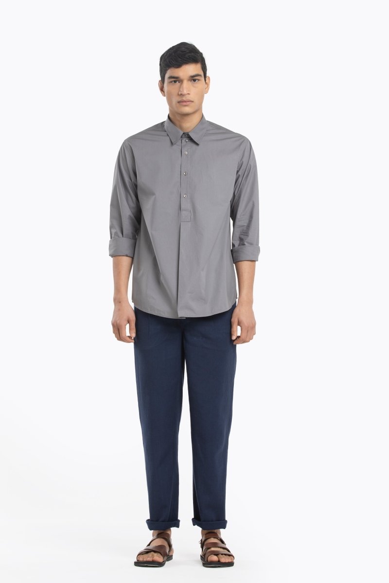 Half Placket Shirt Co-ord- Grey - Three