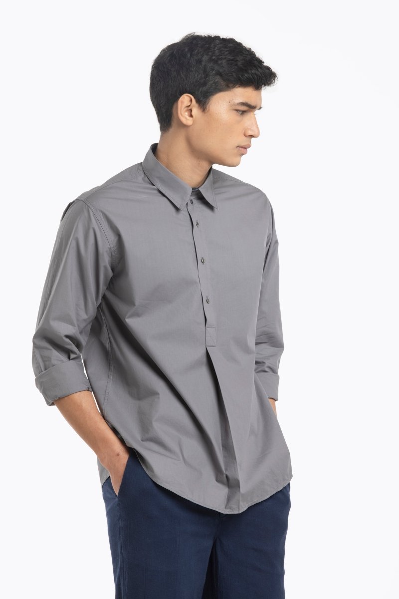 Half Placket Shirt Co-ord- Grey - Three