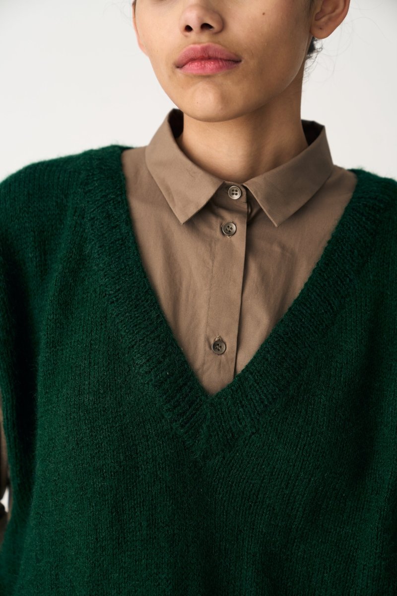Hand Knitted Sweater Vest Co-ord - Emerald Green (Set of 2) - Three