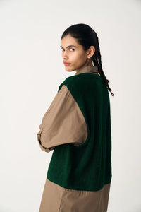 Hand Knitted Sweater Vest Co-ord - Emerald Green (Set of 2) - Three