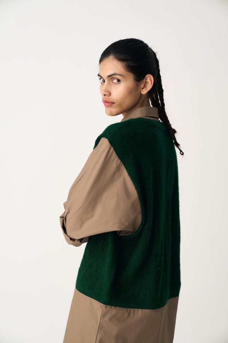 Hand Knitted Sweater Vest - Emerald Green - Three