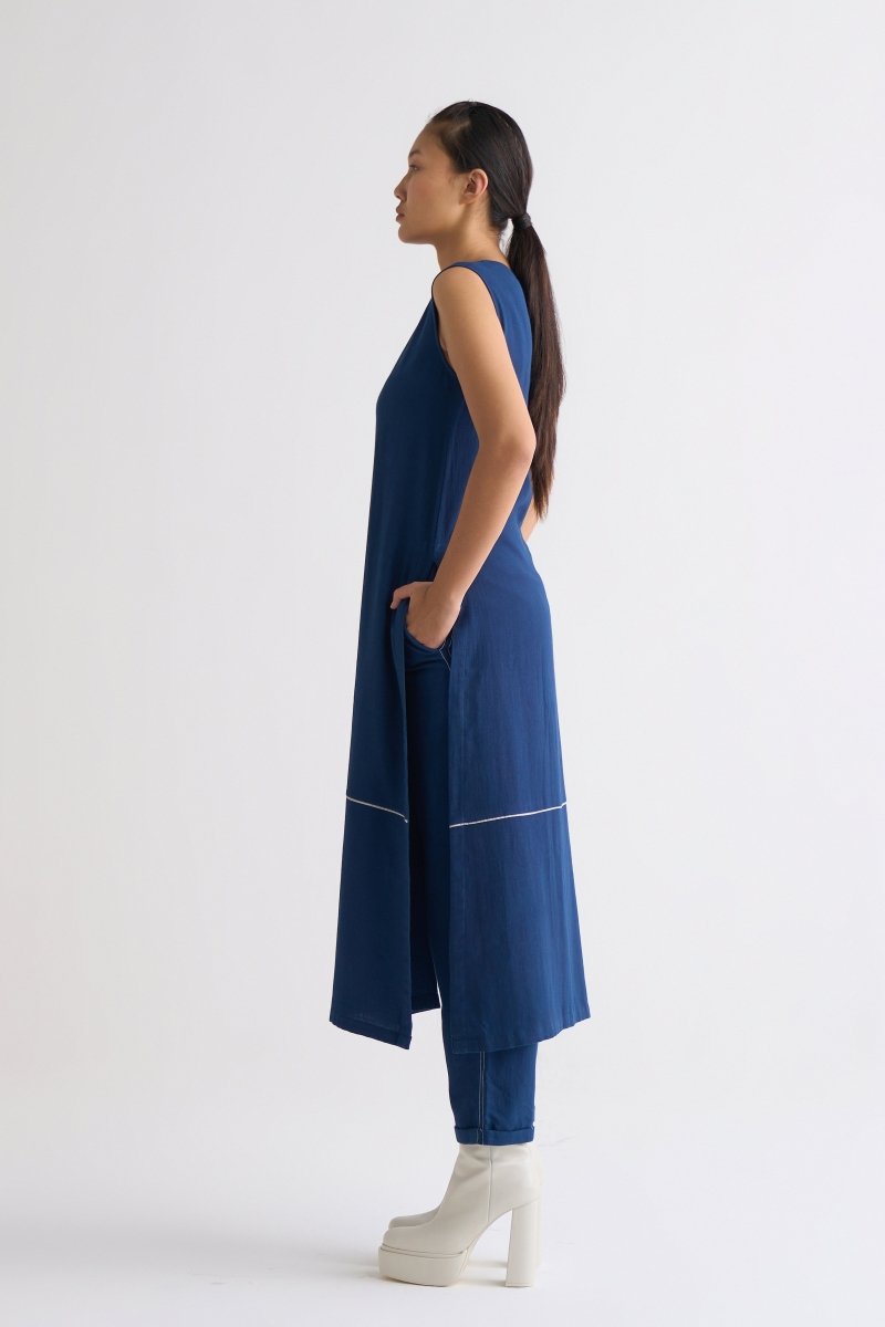 High Slit Tunic Co-ord - Navy - Three