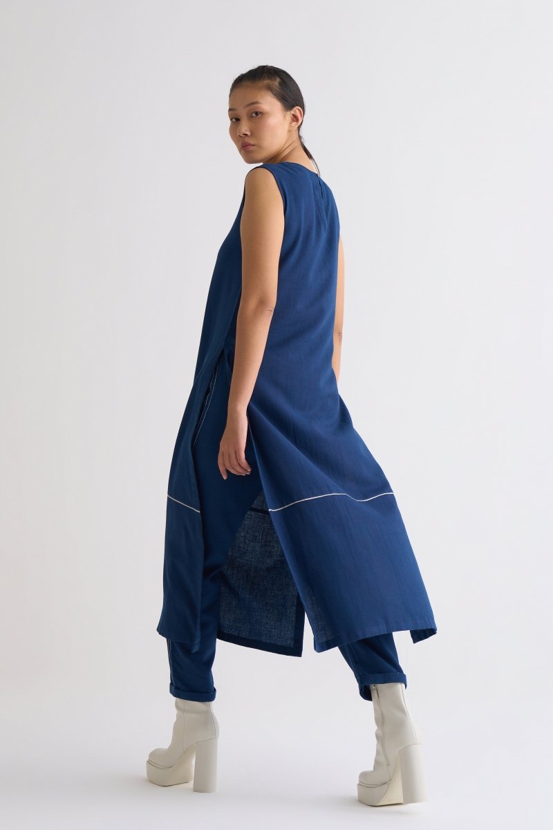 High Slit Tunic Co-ord (Set f 3) - Navy - Three