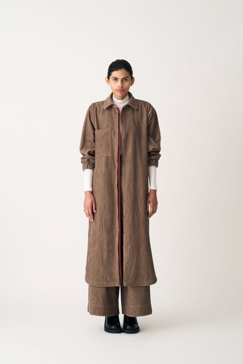 High Waist Corduroy Broad Bottom - Umber - Three