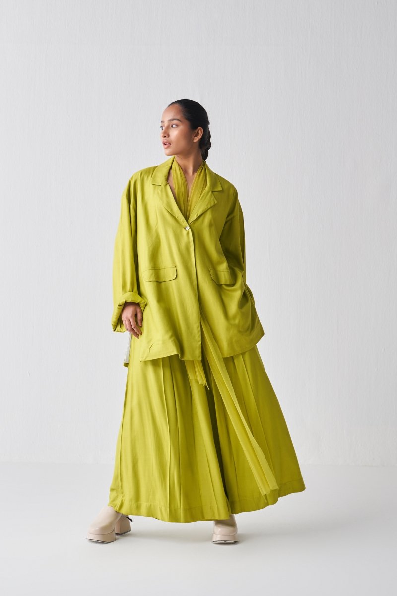Inverted Box Pleat Bottom - Lime - Three