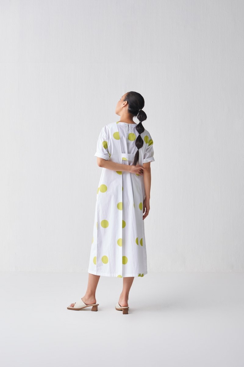 Knife Pleat Dress - Lime Polka - Three