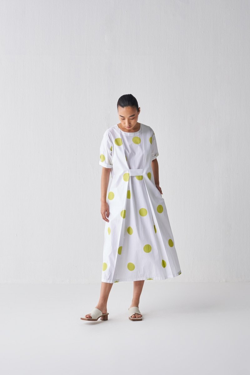 Knife Pleat Dress - Lime Polka - Three