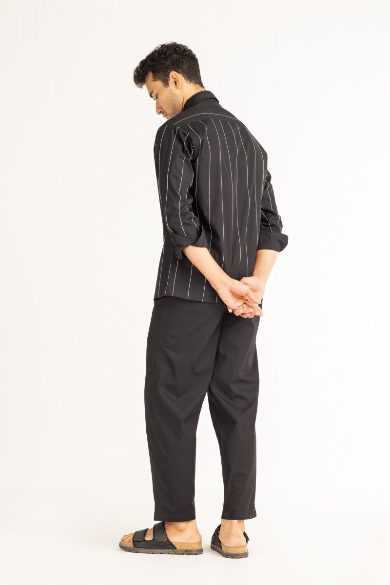 Linear Embroidered Shirt- Black - Three