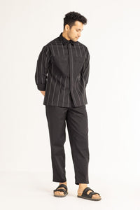 Linear Embroidered Shirt- Black - Three