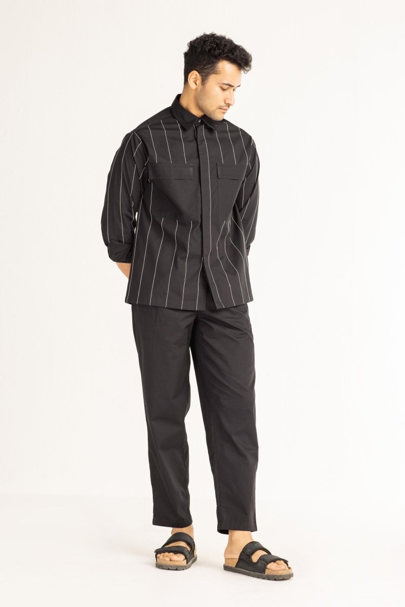 Linear Embroidered Shirt Co-ord- Black - Three