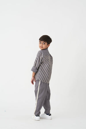 Linear Embroidered Shirt - Grey - Three