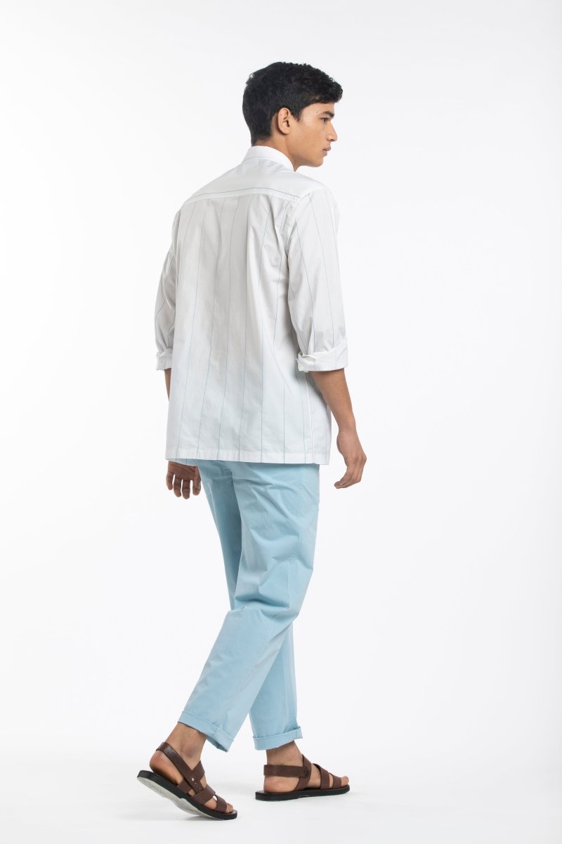 Linear Embroidered Shirt- White - Three