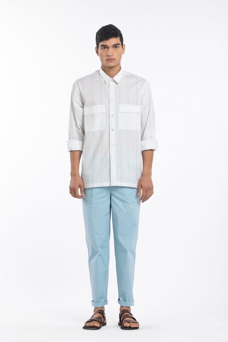 Linear Embroidered Shirt- White - Three