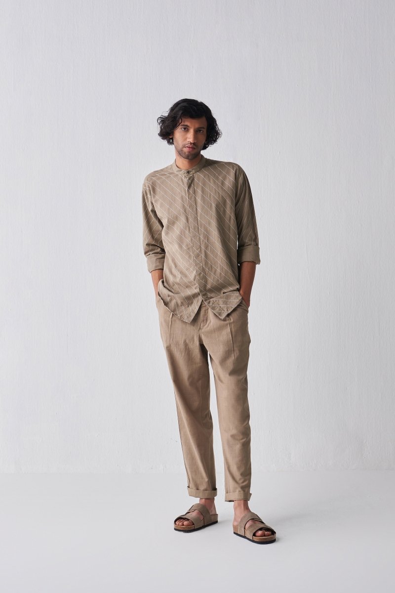 Linear Embroidery Shirt - Sage - Three
