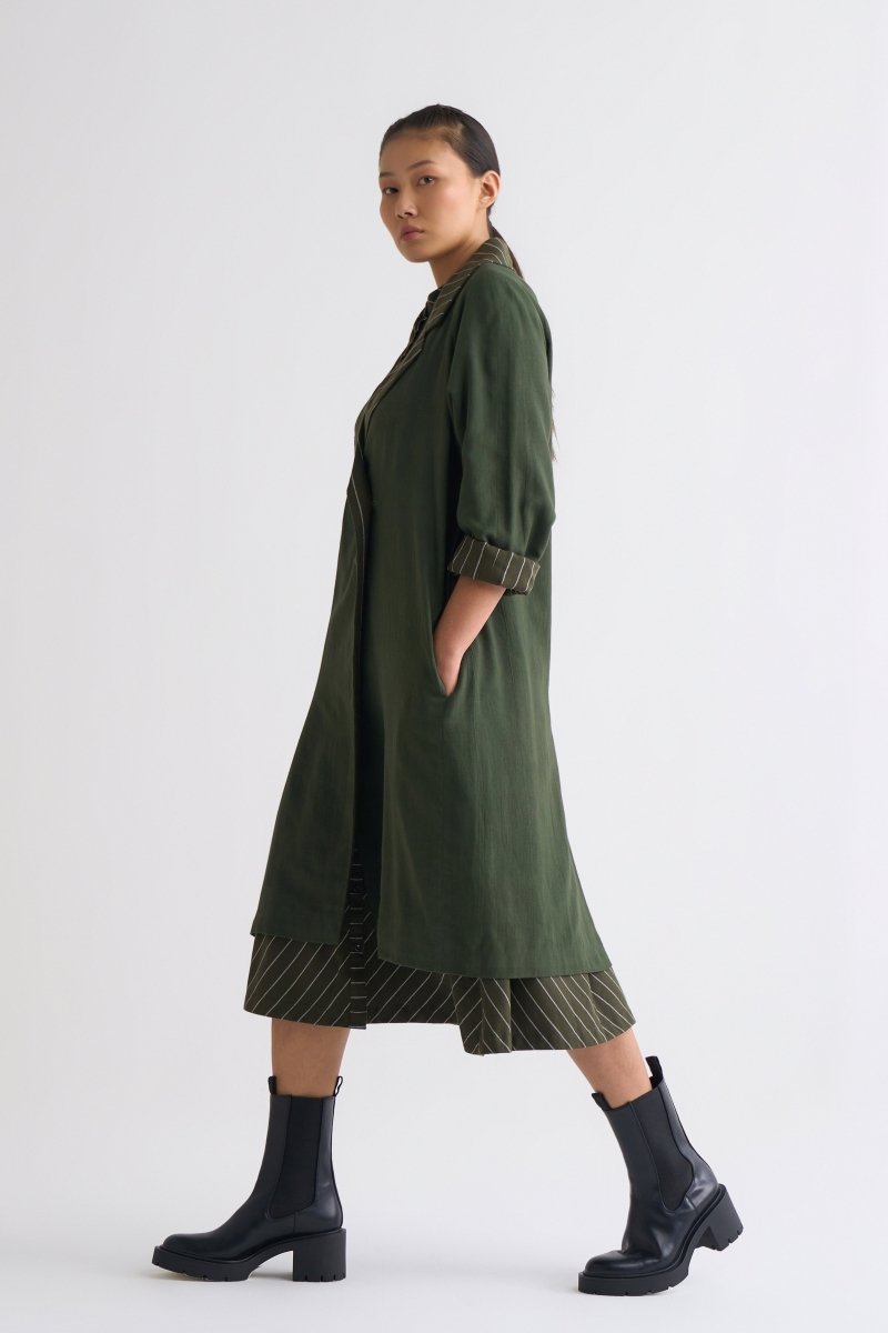 Lined Trench Jacket - olive - Three