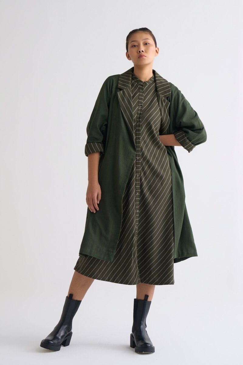 Lined Trench Jacket - olive - Three