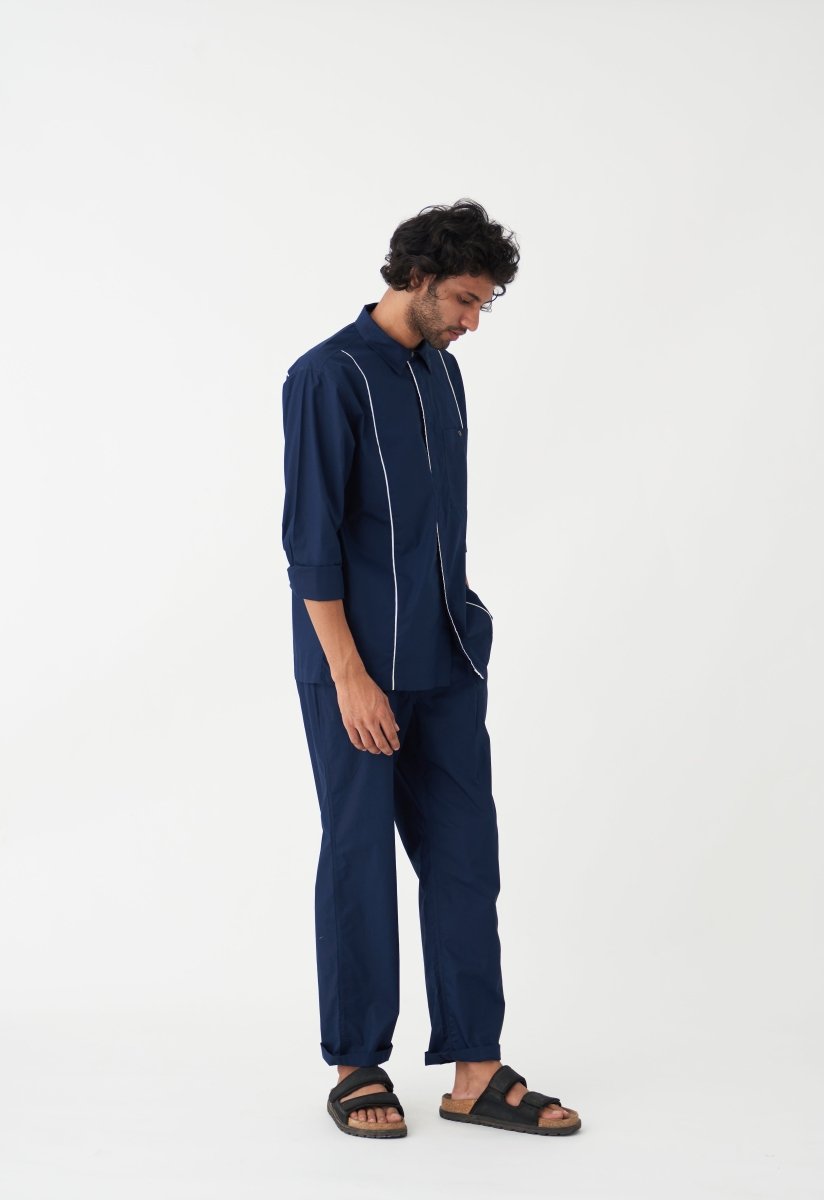 Navy Front Pleat Pant - Navy - Three