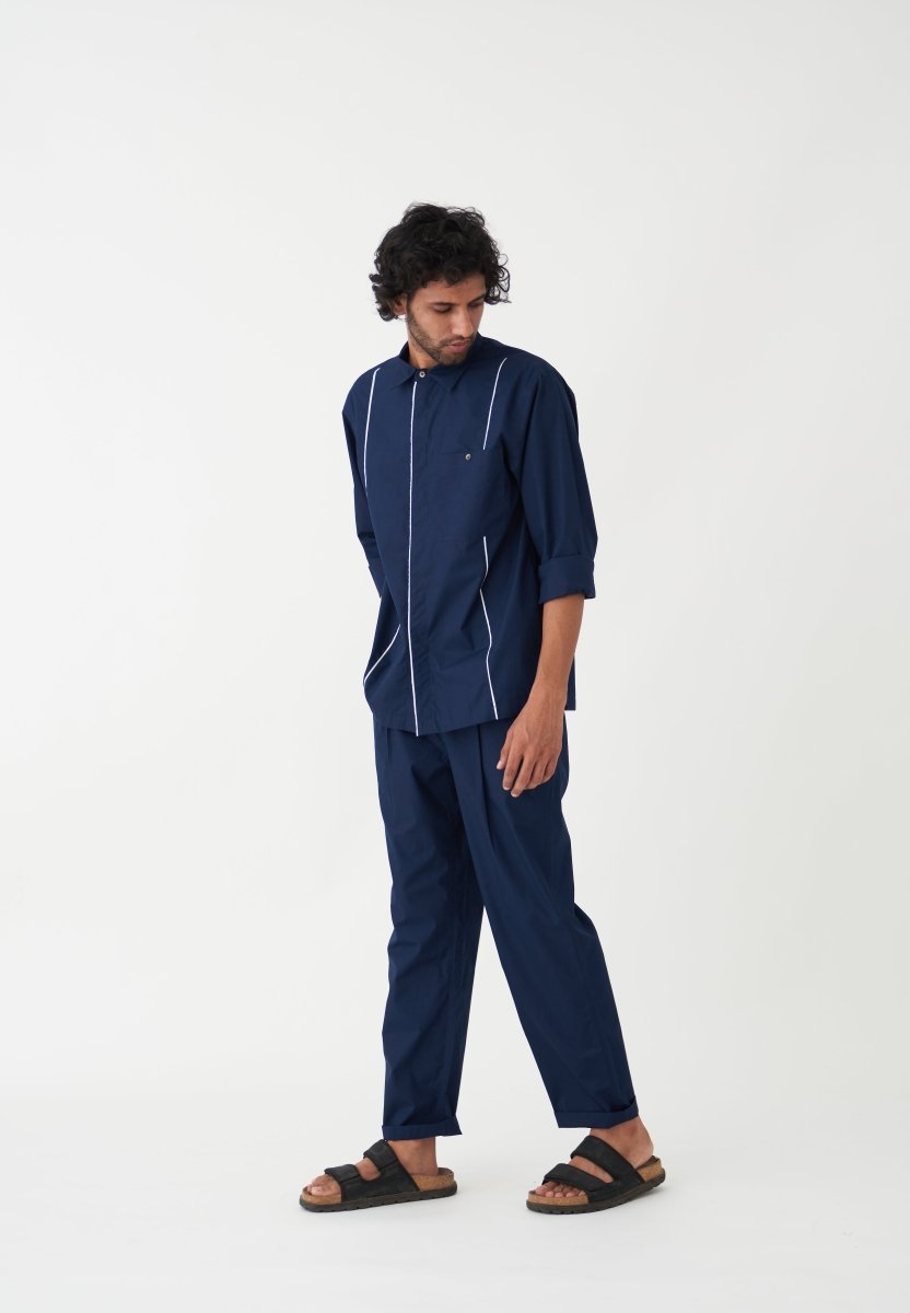 Navy Front Pleat Pant - Navy - Three