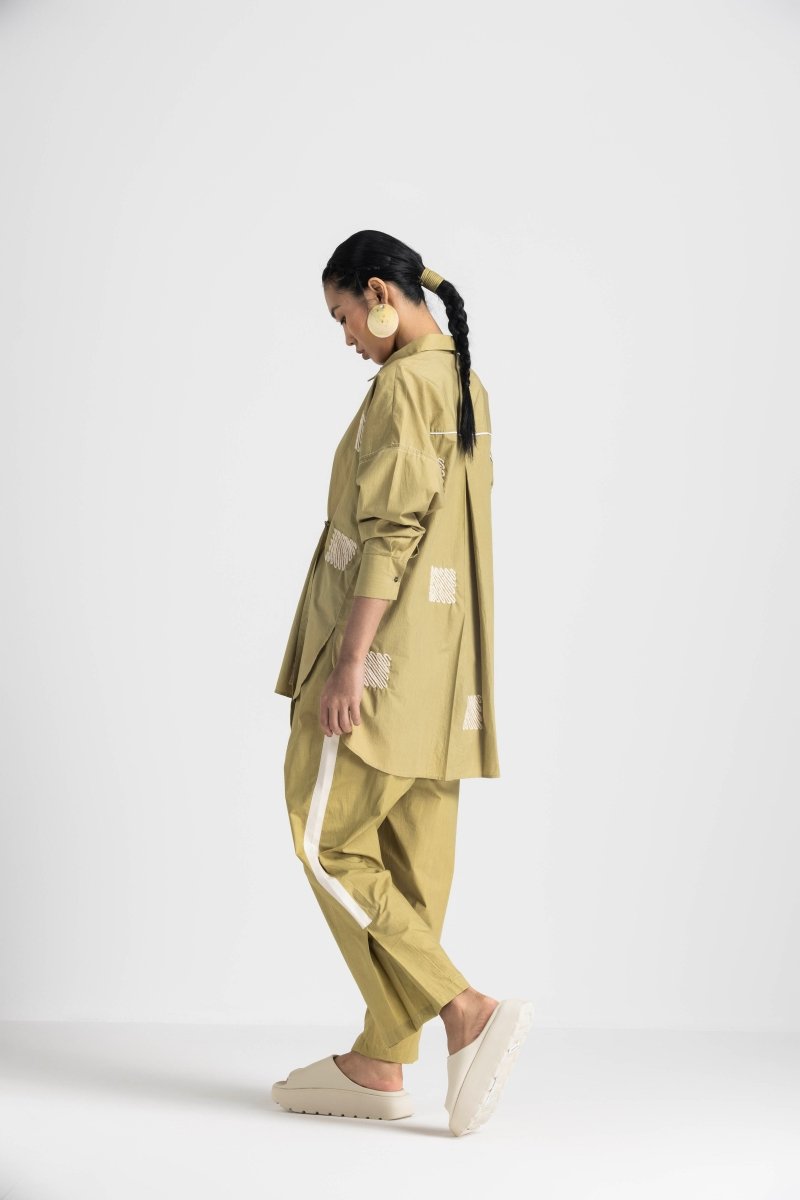 New Narrow Bottom with Side Pleat - Moss Green - Three