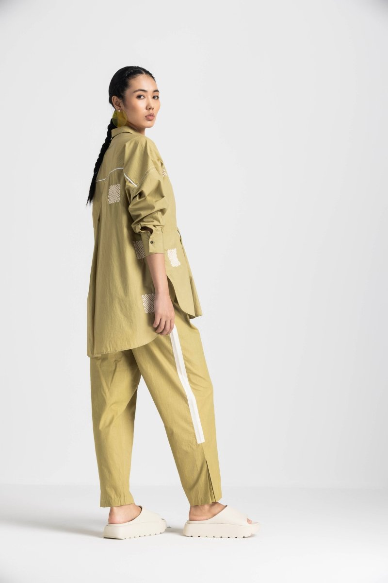 New Narrow Bottom with Side Pleat - Moss Green - Three