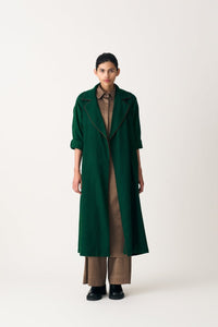 Notch Collar Woollen Trench Overlay Co-ord - Emerald Green (Set of 4) - Three