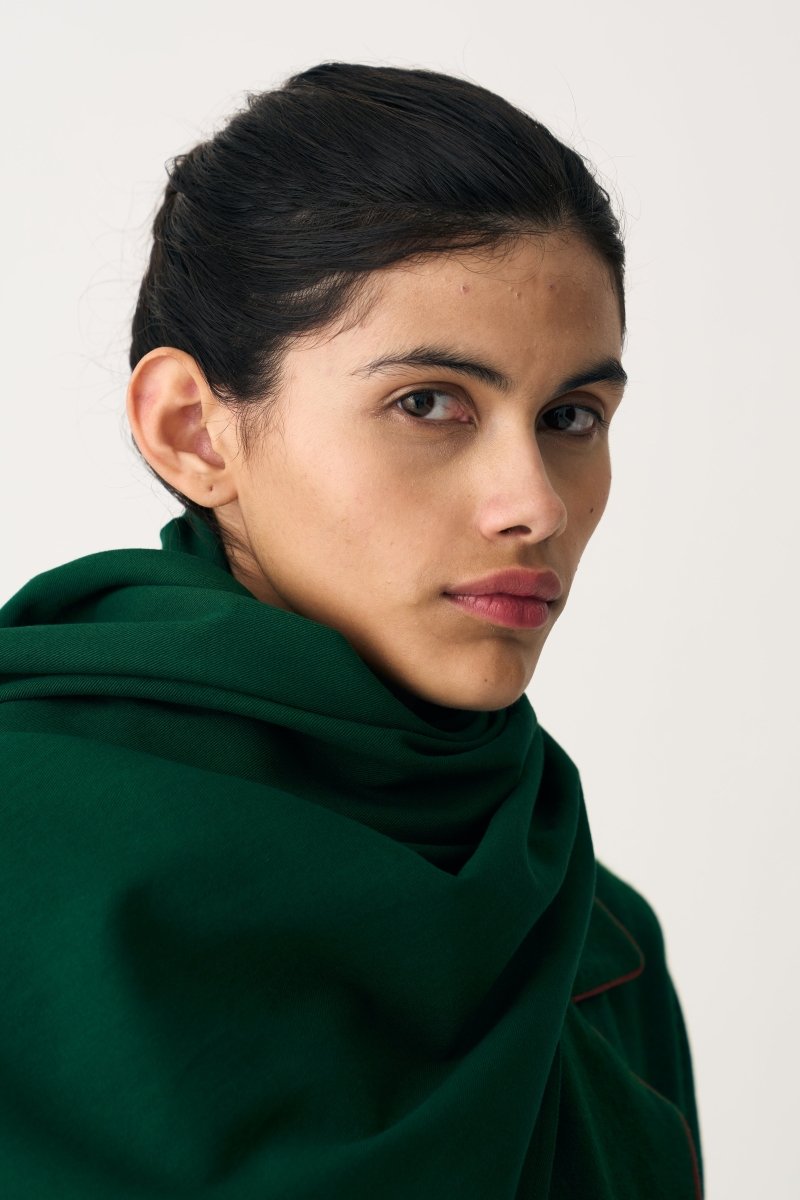 Notch Collar Woollen Trench Overlay Co-ord - Emerald Green (Set of 4) - Three