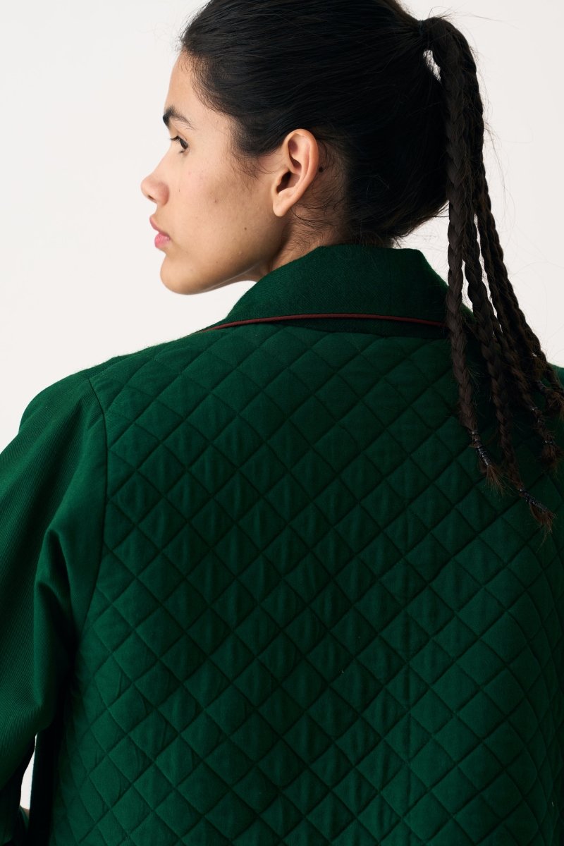 Notch Collar Woollen Trench Overlay - Emerald Green - Three