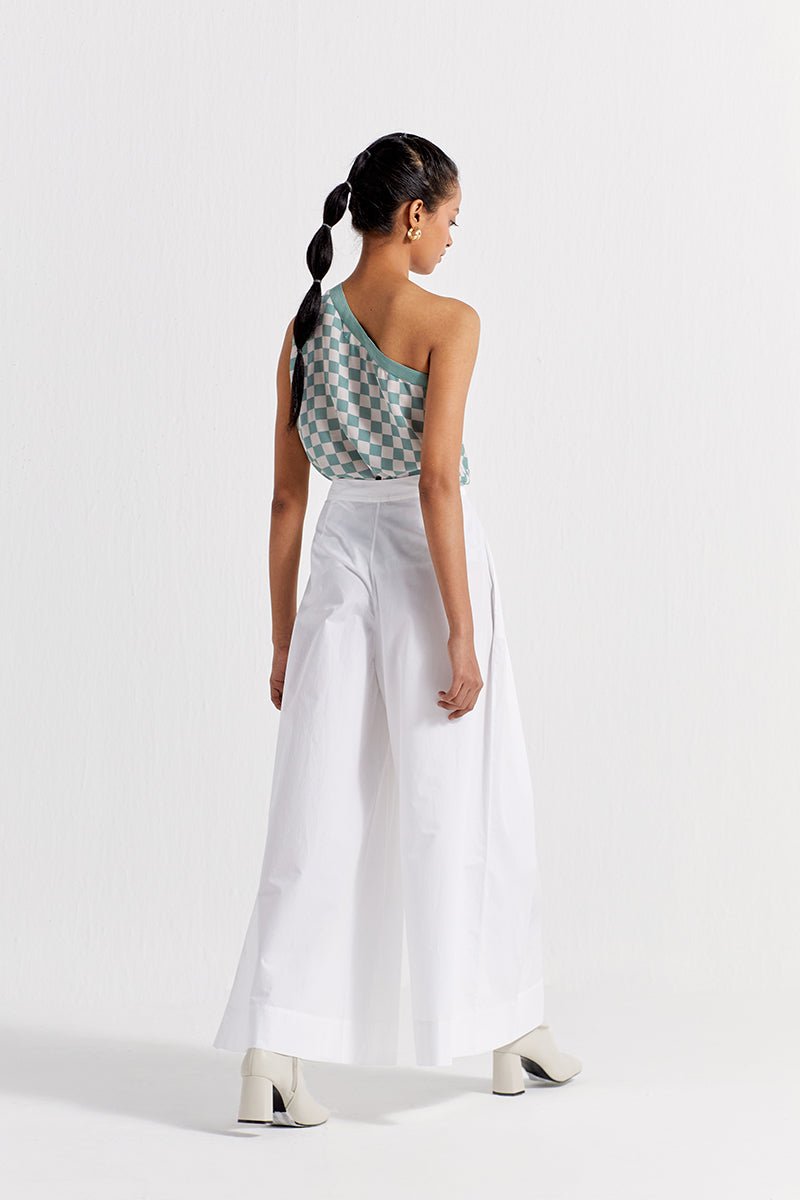 One Shoulder Top Co-ord ( Set of 2 ) - Jade Check - Three
