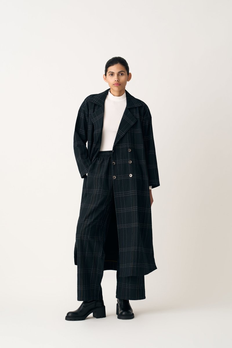 Overlap Kaftan Co-ord - Black Check (Set of 2) - Three
