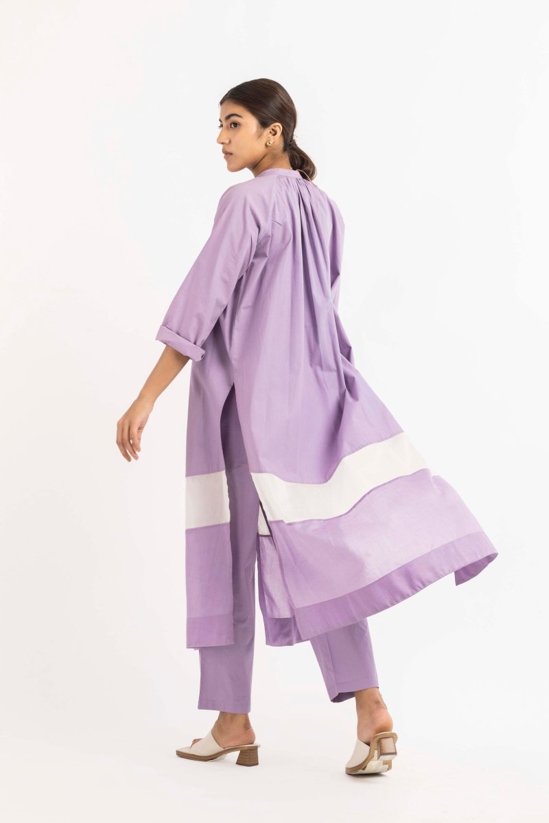 Panel Gather Neck Shirt Co-ord Lavender - Three