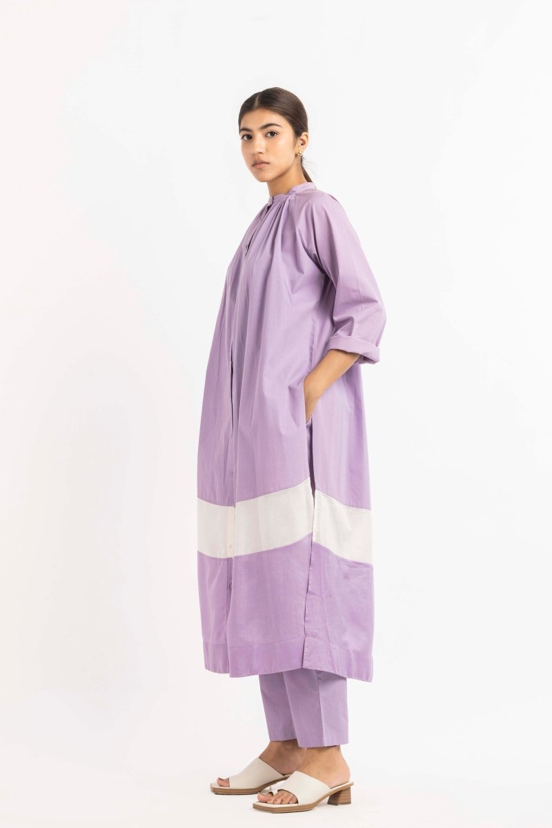 Panel Gather Neck Shirt Co-ord Lavender (Set of 3) - Three