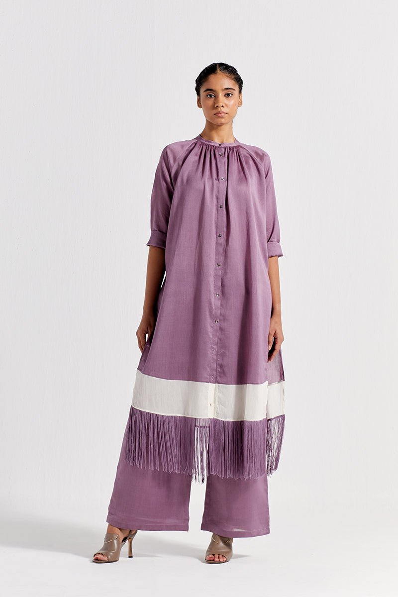 Panel Gather Neck Shirt - Lilac - Three