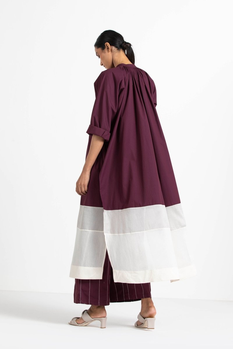 Panel Gather Neck Shirt Wine - Three