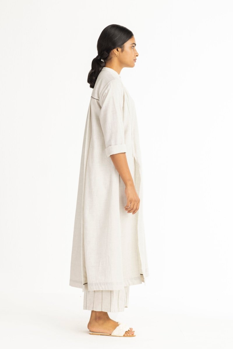 Panel Slit Shirt- Beige - Three