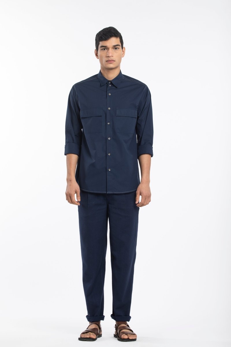 Patch Pocket Shirt- Navy - Three