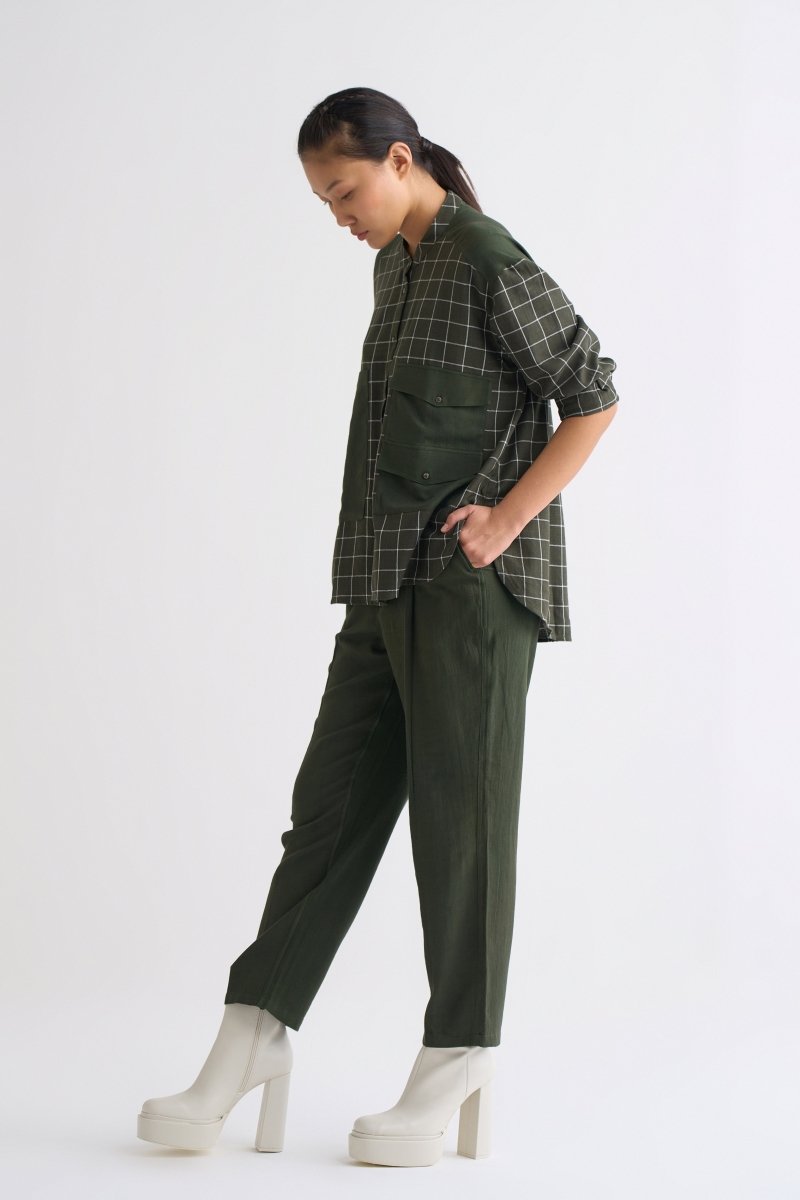 Patch Pocket Shirt - Olive Check - Three
