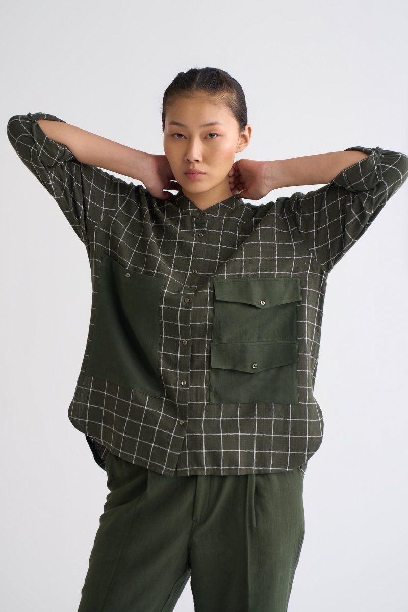 Patch Pocket Shirt - Olive Check - Three