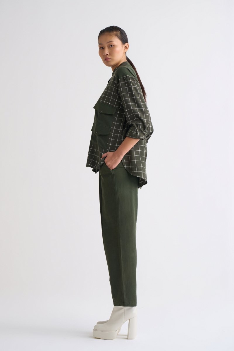 Patch Pocket Shirt - Olive Check - Three