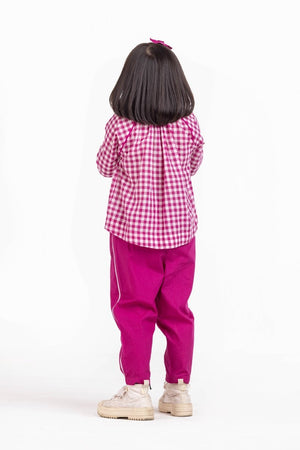 Peasant Top Co-ord Hot Pink Check - Three
