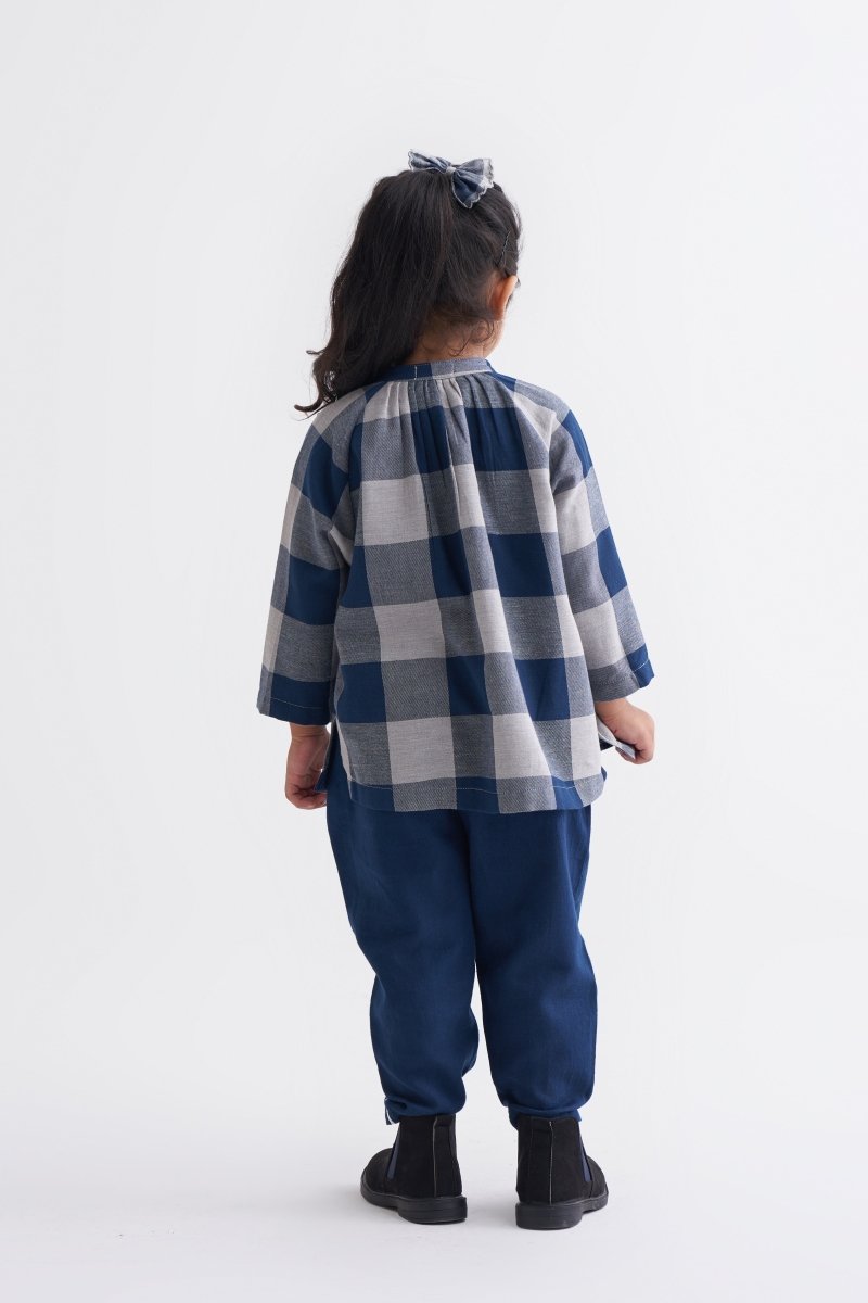 Peasant Top Co-ord - Navy check - Three