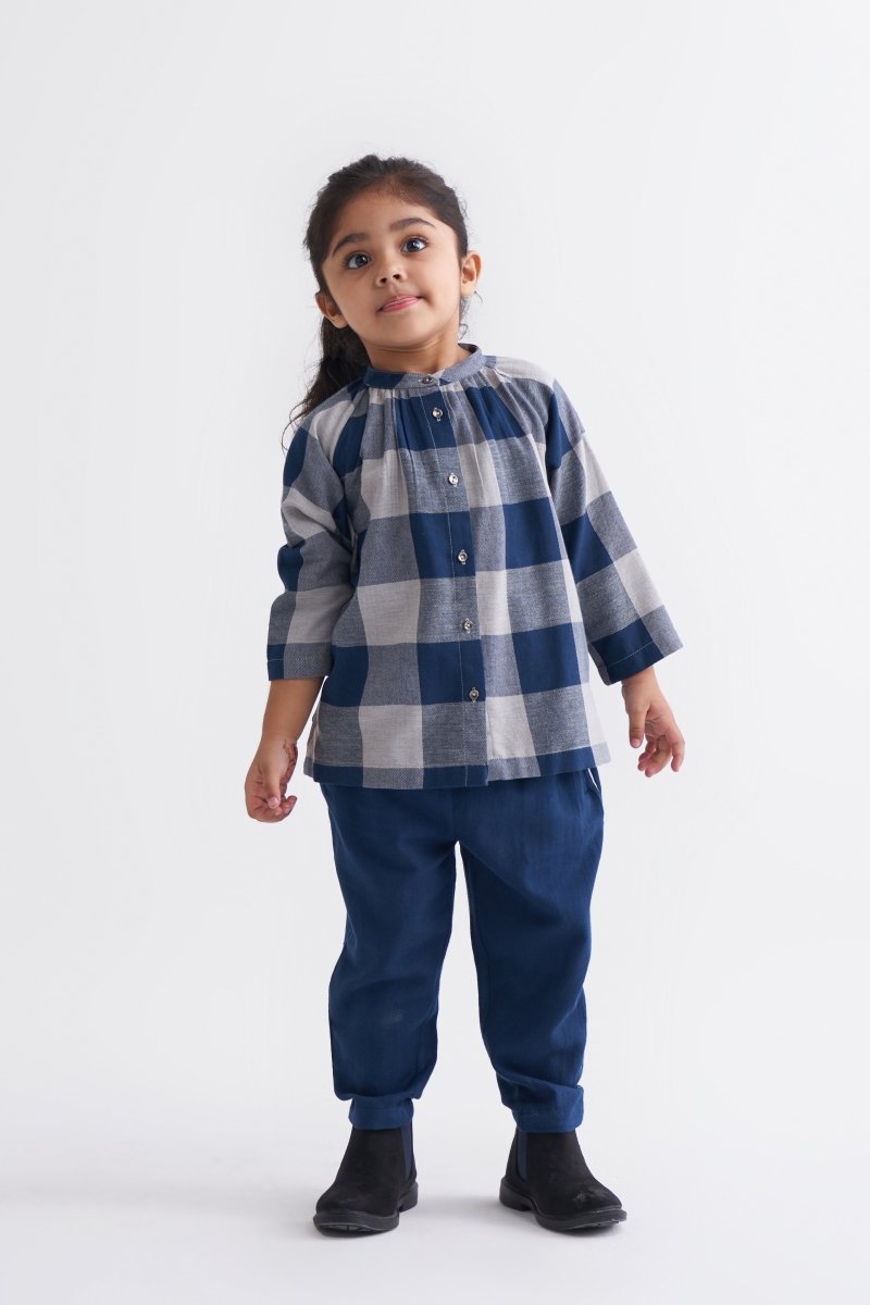 Peasant Top Co-ord - Navy check - Three
