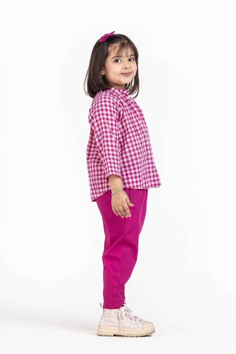 Peasant Top Hot Pink Check - Three