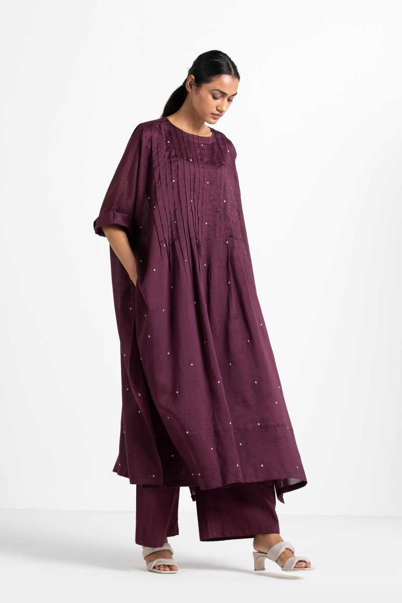 Pintuck Kaftan Co-ord Wine - Three