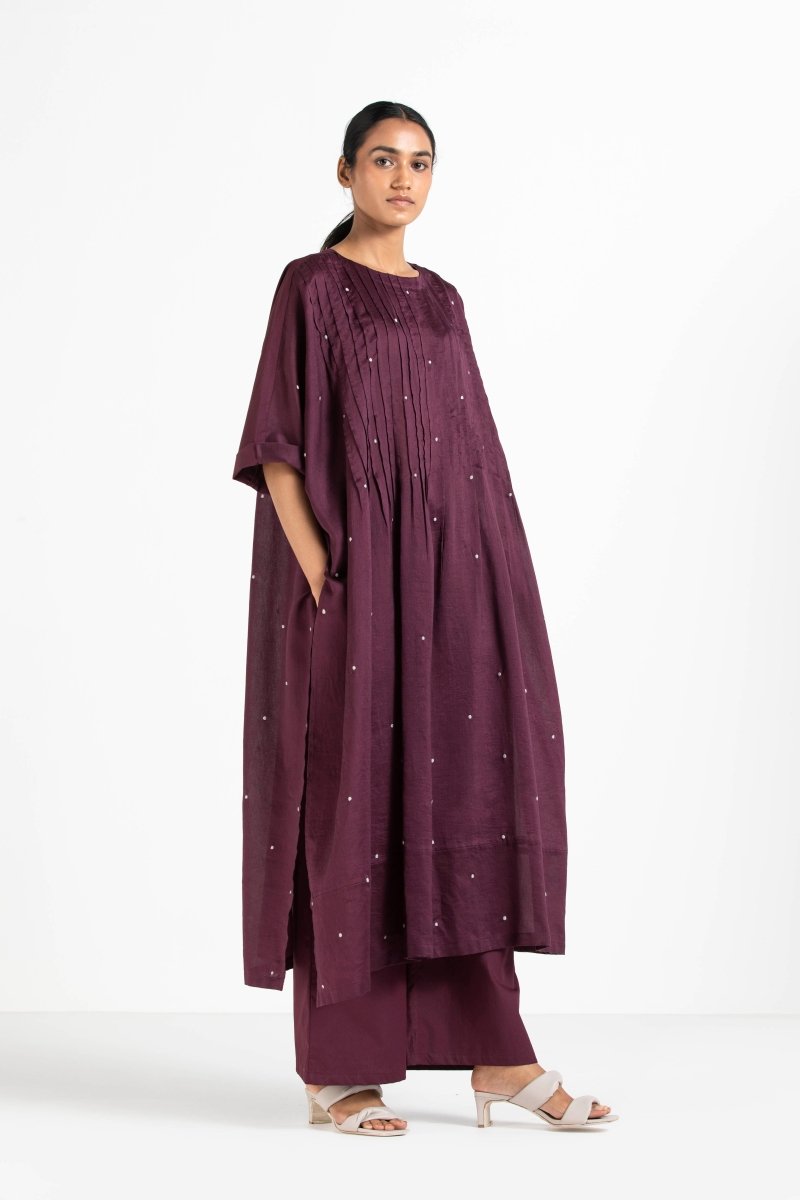 Pintuck Kaftan Co-ord Wine - Three